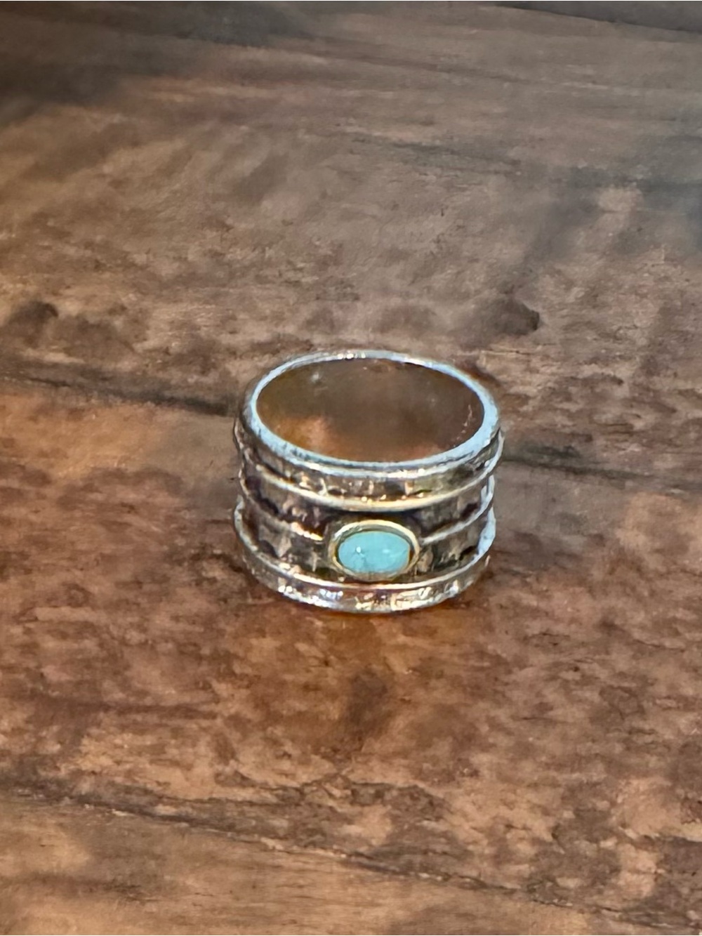 Faux Silver Stacked Ring with Turquoise Accent